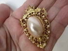 Vintage Costume Jewelry Brooch Gold Tone Faux Pearl