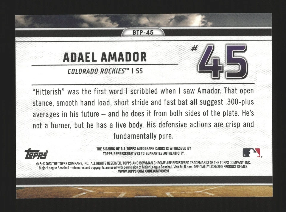 2023 Bowman Chrome ADAEL AMADOR 💎 Auto Gold /50 Scouts Top 100 - Image 2 of 2