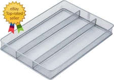 KCH-02157 Steel Mesh 3-Compartment Cutlery Utensil Organizer Silver