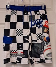 Nintendo Super Mario Brothers Checkered Boys Swim Trunks Size 10/12