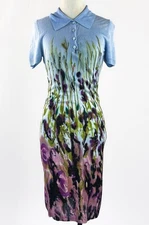 Etincelle Couture Henley Shirt Dress Knit Fabric Stretch Floral Light Blue Sz 2