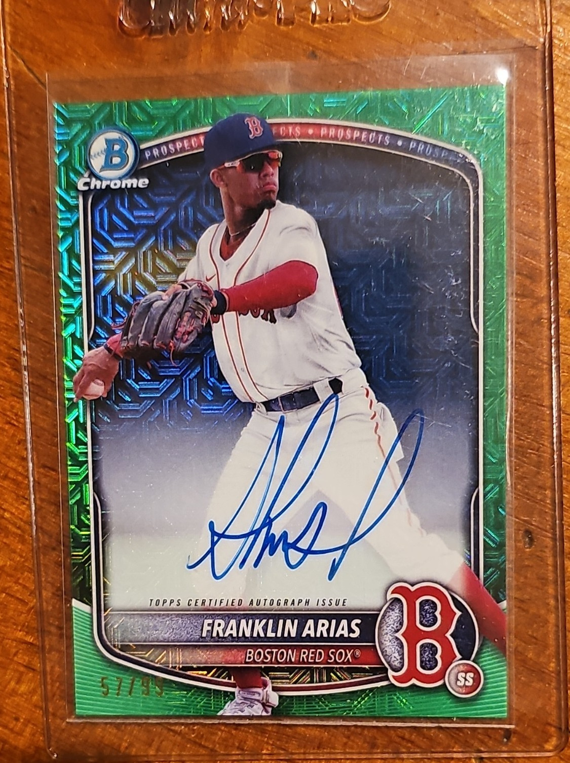 Topps 2025 Bowman Chrome Franklin Arias Red Sox Green Mojo Auto #BMA-FA /99
