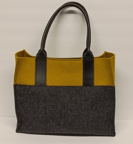Graf & Lantz Colorblock Tote Dark Gray / Mustard Wool Felt Leather Handles
