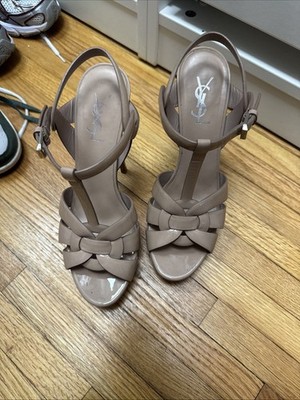 YVES SAINT LAURENT Tribute Nude Leather Platform Heels 39