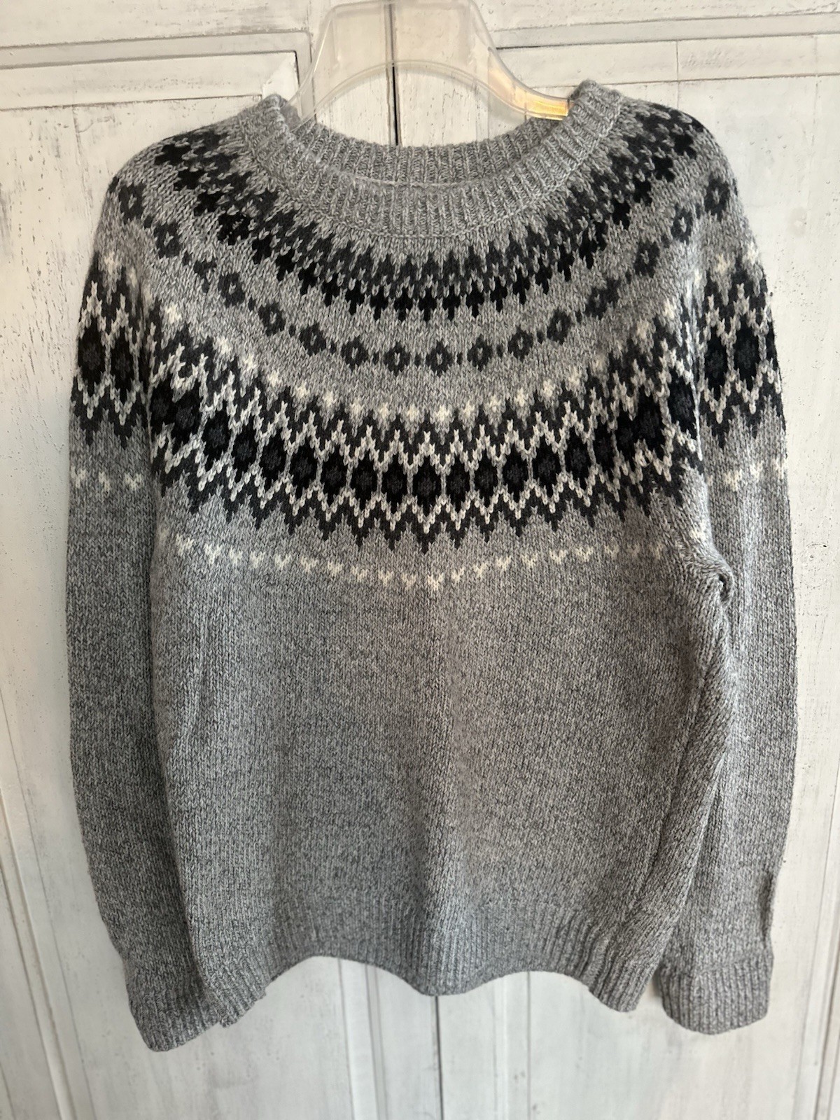 Abercrombie & Fitch Mens Nordic Fair Isle Crew Neck Wool Blend Sweater Grey M