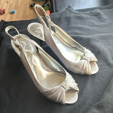 Nina Silver Slingback Peep Toe Stiletto Heel Bow Rhinestone Buckle 8.5