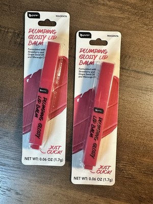 B PURE 2pk Plumping Glossy Lip Balm ~ Magenta ~ Strawberry & Grape Seed Oil