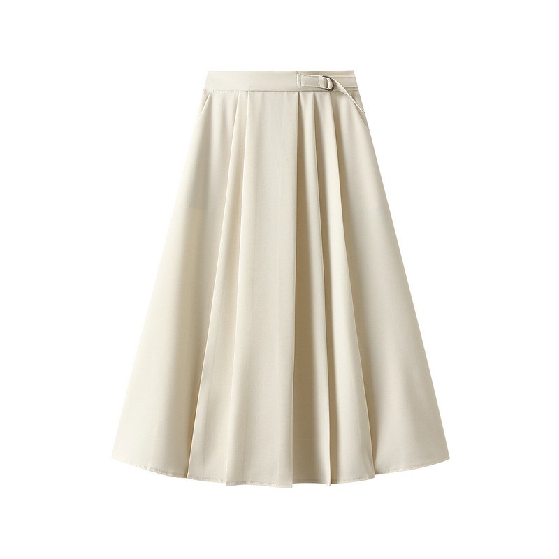 High-waisted A-line pleated midi skirt for women in suit half-length style