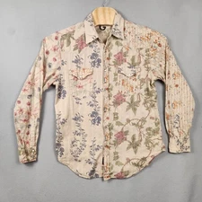 Guess G by Guess Shirt Mens Large Beige Floral Patchwork Western Pearl Snap
