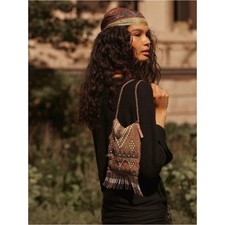 NWT Free People Bella Beaded Fringe Bag Pixie Dust Festival Boho Crossbody