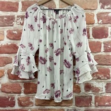 Ralph Lauren Chaps Top Womens XL White Purple Floral Abstract Chiffon Shirt