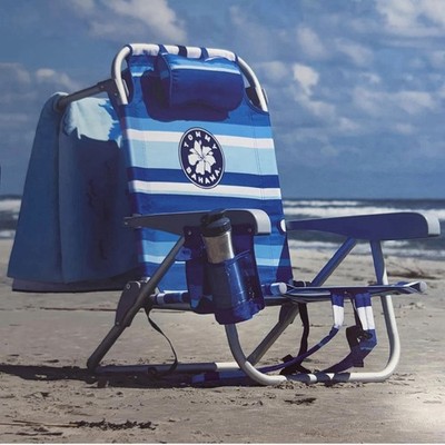 2 PACK Tommy Bahama Backpack Beach Chairs  Morning Blue NEW