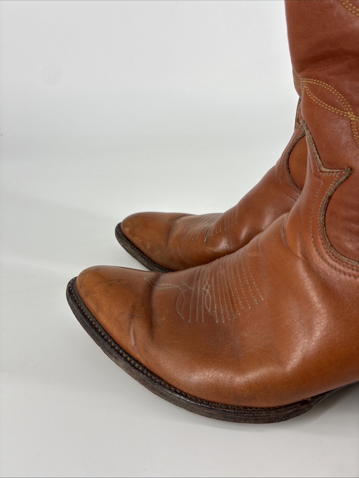 Vtg Tony Lama Leather Cowboy Boots Mens Sz 9.5 E Cognac Western 5055 Blk Label