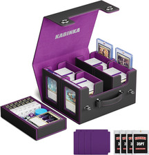MTG Commander Deck Box with Handle, Holds 400+ Cards & Dice Tray - Black Purple