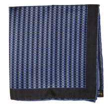 NWOT Italo Ferretti Woven Blue w Black Check Silk Pocket Square Italy 14"