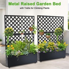 Metal Raised Garden Bed with Trellis, Outdoor Standing Elevated Planter Box