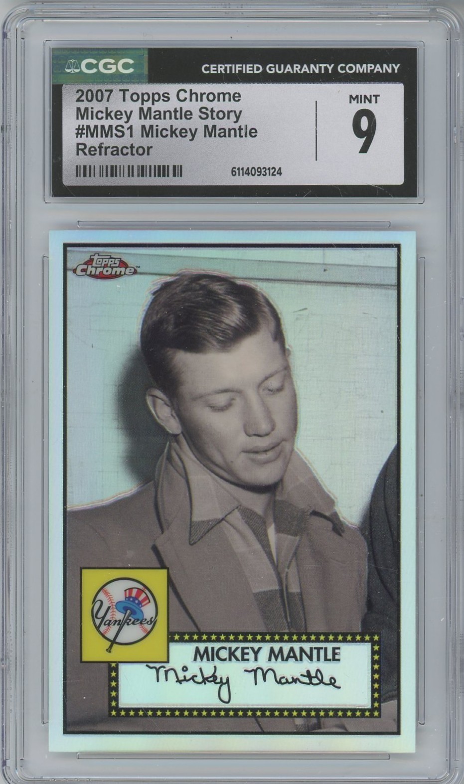 2007 TOPPS CHROME MICKEY MANTLE STORY #MMS1 REFRACTOR CGC 9 HALL OF FAME