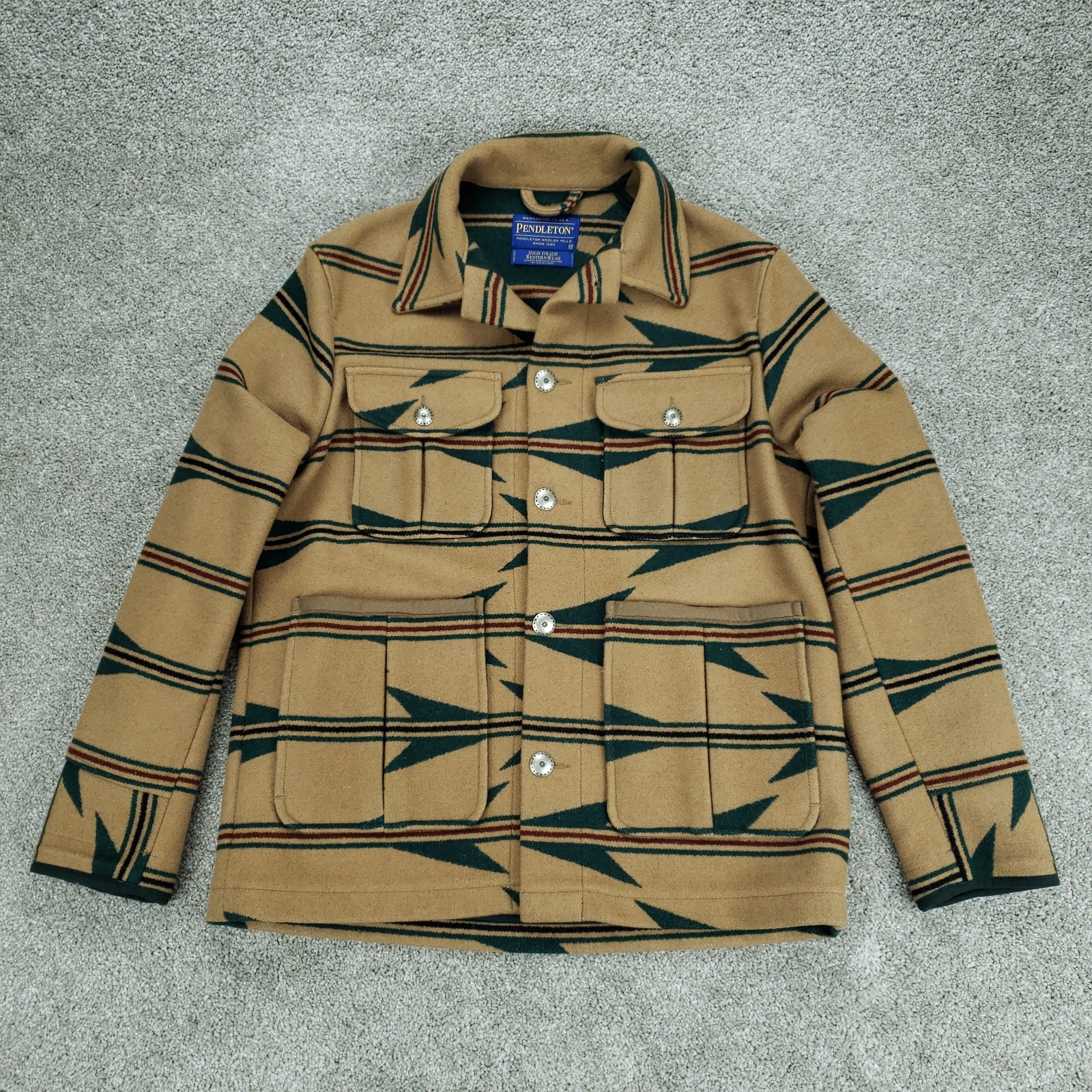 Pendleton Jacket Mens Medium Brown Green Arrow & … - image 1