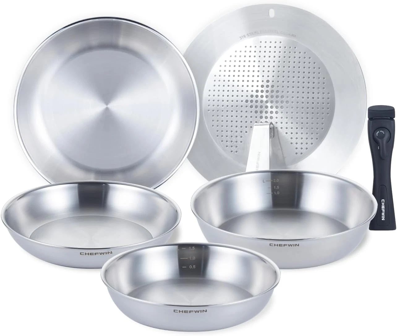 5-Ply Stainless Steel Cookware Set with Removable Handle, 6-Piece