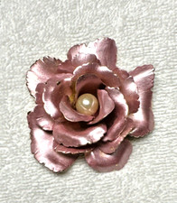 Shiny Enamel Pink Ruffle Flower Rose Faux Pearl Accent Pin Brooch p54