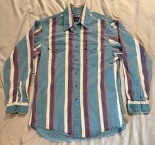 Vintage Wrangler Brushpopper Shirt Vertical Striped 90s Western Size 16-35