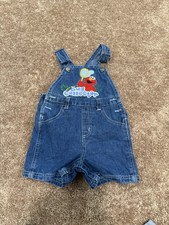 Vintage Elmo Bug Denim Overalls Sesame Street Size 12 Months Unisex Kids Snaps