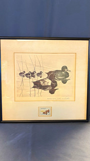 John A. Ruthven Redhead Ducks Signed 1961 Federal Duck Stamp lithograph 15x14