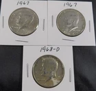 Lot of 3 Kennedy Half Dollars 1967 (2X)• 1968‑D  • 40% Silver • Circulated