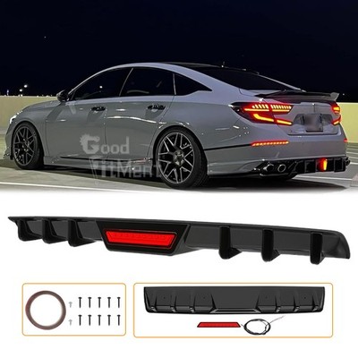 For 2013-22 Honda Accord Rear Bumper Diffuser Lip Spoiler + LED Tail Break Light