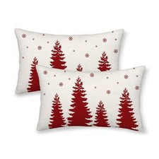 Christmas Pillow Covers 12x20 20" x 12" Pack of 2 White Red Tree Snowflakes