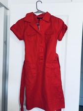 NWT Banana Republic Factory Red Button Down Cotton Fit Flare Dress SZ O Petite