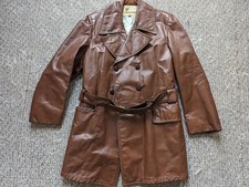 vintage USA made TRENCH COAT brown leather 44 barnstromer BELTED lakeland M