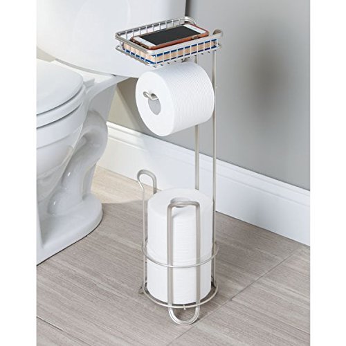 Mdesign Standing Toilet Paper Holder With Shelf For Bathroom Matte Mdesign Free Standing Toilet Paper Holder With Shelf For Bathroom Matte Satin