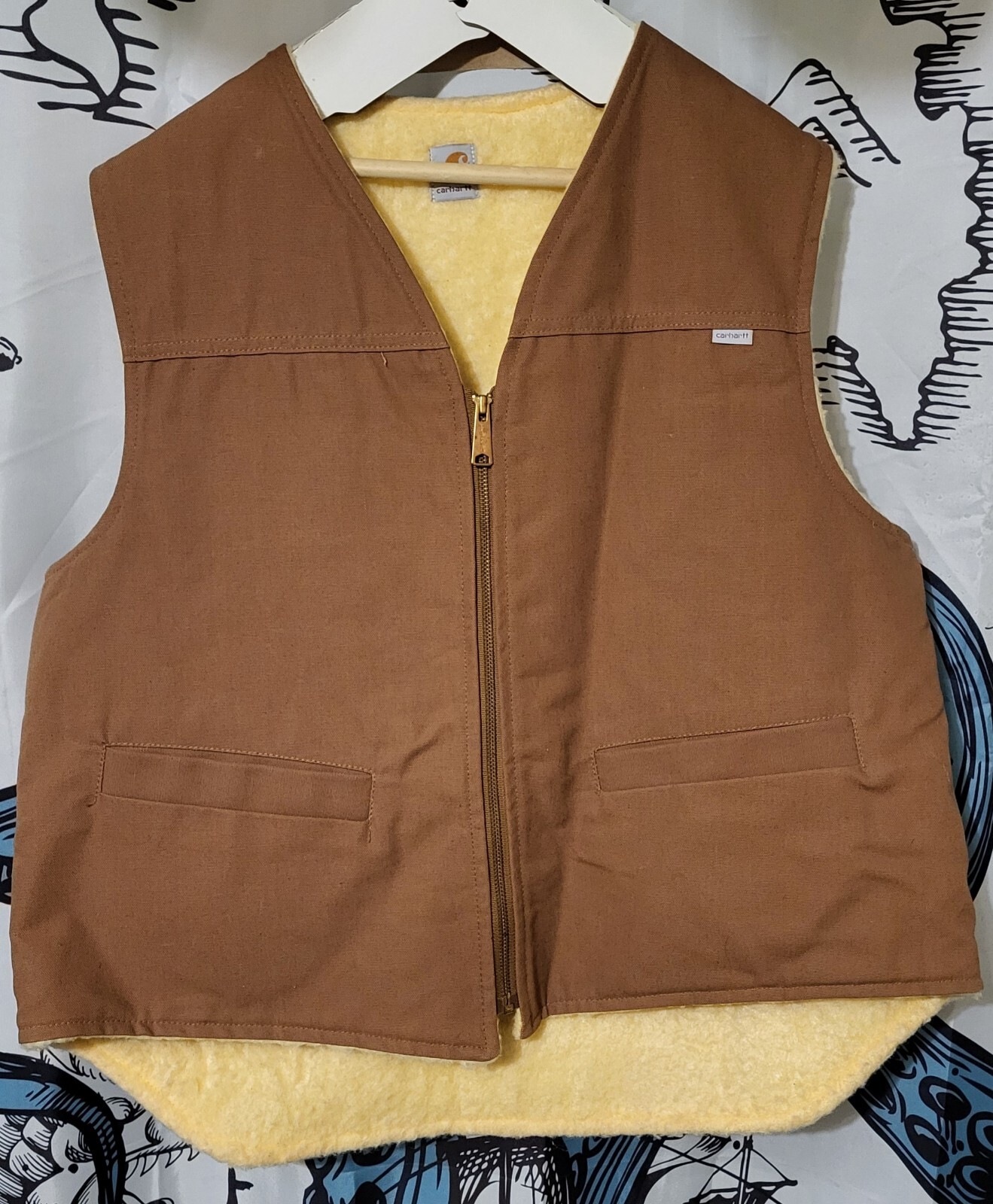 Gilet De Travail Carhartt Vintage – Homme XL, Doublure Sherpa, Fabriqué Aux USA