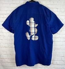 Disney Shirt Men  s Large Hawaiian Button Up Mickey Mouse Blue Short Sleeve