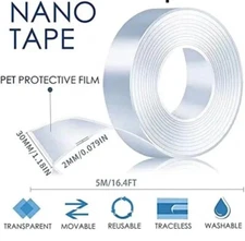 16 Feet Double Sided Heavy Duty Nano TAPE, Clear Removable Mounting Tape