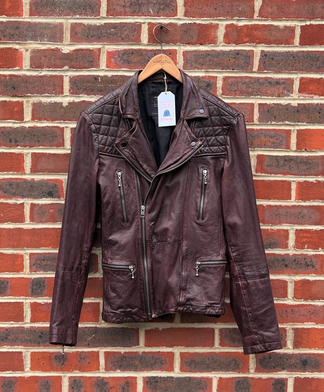 All Saints Mens Oxblood CALLERTON Leather Biker Jacket Medium Bomber 2