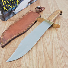 Original Fixed Knife 10" Stainless Steel Bowie Blade Wood Handle w/ Brass Guard
