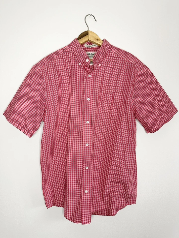 L.L. Bean Shirt Men’s Sz M Regular Fit Red Plaid Wrinkle Resistant Button Up - Image 2 of 4