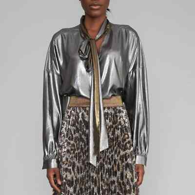 metallic satin blouse