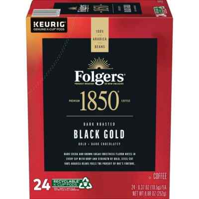 Folgers 1850 Black Gold, Dark Roast Coffee, K-Cup Pods for Keurig Brewers, 24 Ct