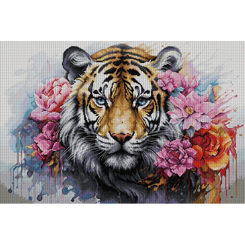 Full Embroidery Ecocotton Thread 14CT Printed Tiger Cross Stitch Art