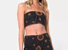 Motel Rocks Womens Size XL jeevan Celestial Black bandeau Strapless Crop top Sun