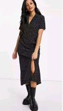 Image of MISSGUIDED US4/EUR 36/UK8 Black Polka Dot Button Through Midi Shirt Dress NWT #C