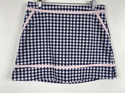 Lady Hagen Golf Skort Size 10 Blue White Houndstooth Pink Ribbon Trim  Pockets