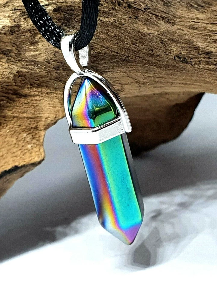 Angel Aura Colgante Cuarzo Piedra Collar Oro Metálico Arcoiris Curación Joyería - Imagen 4 de 4