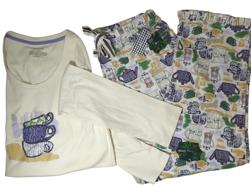 NWT 2 pc women's Sleep Sense Coffee mug print pajamas long sleeve shirt pants