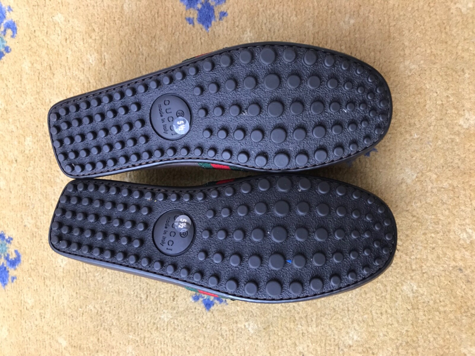 Gucci Loafers Shoes Drivers Brown Leather Mens UK 5.5 US 6.5 39.5 Web Green Red thumbnail 9