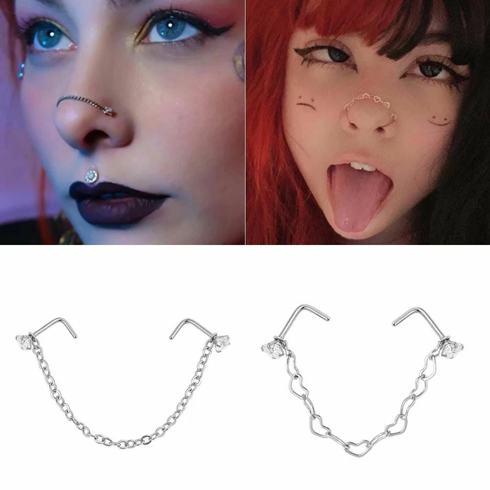 Amazon.com: Denifery Nose Rings Hoop Chain Fake Septum Ring Non Piercing  Nose Rings with Chain Nose to Ear Chain Nose Ring Body Jewelry for Women  and Girls (Silver 3) : Clothing, Shoes