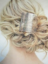 4 mm Aurora Borealis Clear Austrian crystal silver plated Side hair comb pair